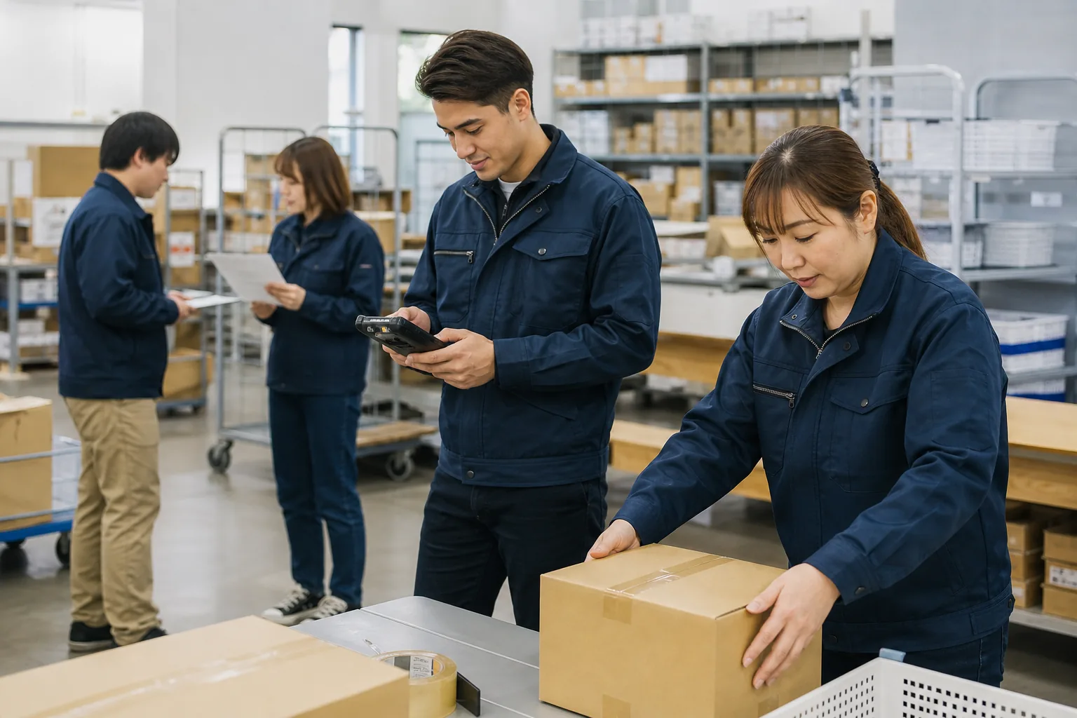 物流と製造の現場で働くスタッフ